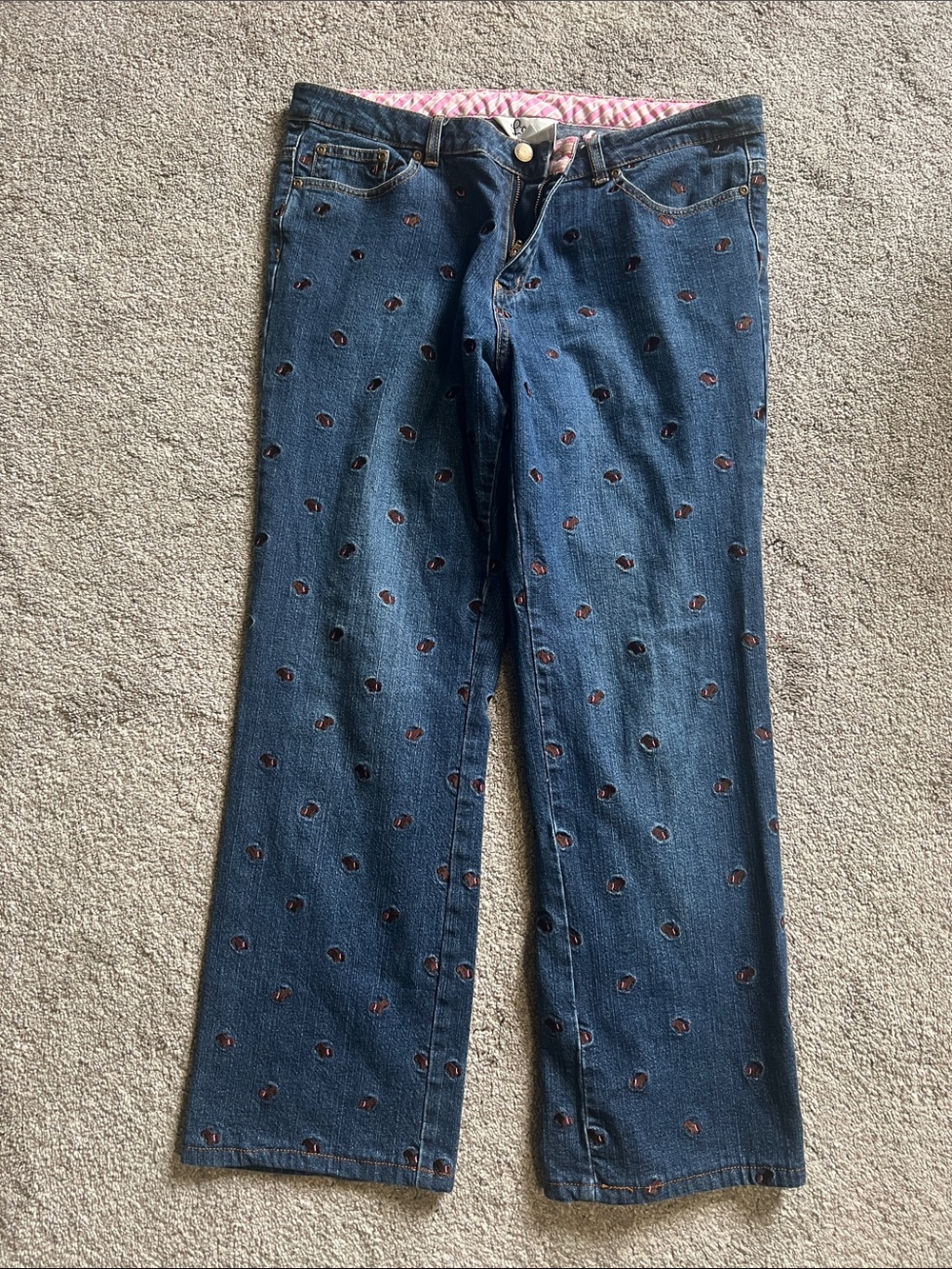Lilly Pulitzer Embroidered Dog Print Jeans Size 12 Novelty Denim Pink Prep